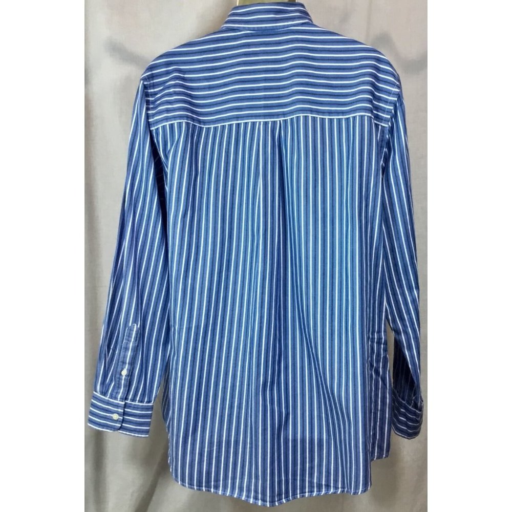 Chaps Large Dress Shirt Blue White Striped L Button Down Front Oxford Top LG VTG - Picture 5 of 11